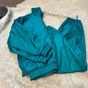 Vintage  J.S. AUTHENTICS Green Zip Up Diamond Quilt Track Jacket  2pc S